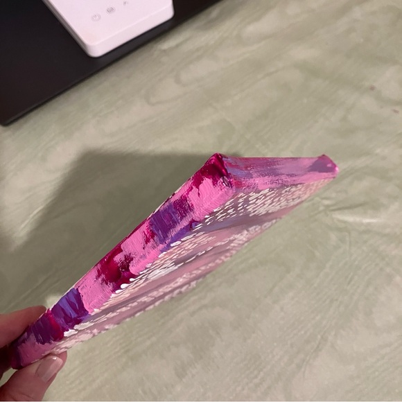 Abstract Acrylic Lacy Patterned Pink and Purple Mini Painting, 6x6" - Picture 7 of 10